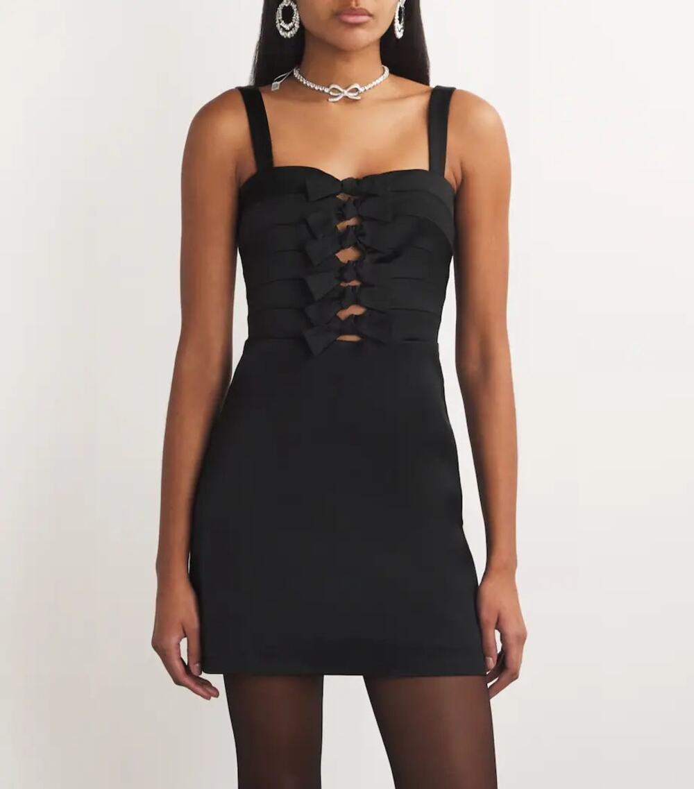 VERONICA BEARD Kennedy Bow Black Satin Mini Dress
